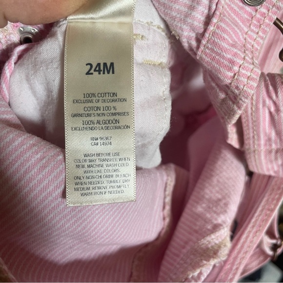 Vintage Osh Kosh Pink White Stripe Shortalls 24 Months Toddler Girl Denim - Picture 6 of 7
